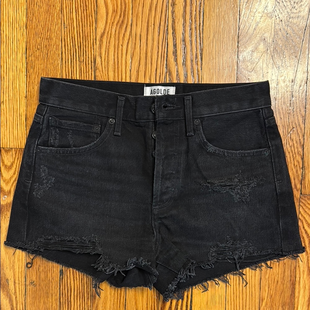 Agolde Dark Distressed Jean Shorts